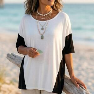 Chico's Travelers  Off White Black Slinky Knit Boxy Top 3